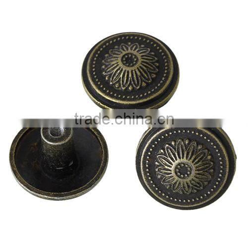 Round Antique Bronze Pattern Carved Jewelry Box/Case Drawer Pull Knob Handles 26mm x19mm