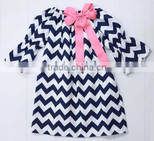 2014Hot Sale!Lovely Baby Girls Cotton Casual Dress Girls Smocked Winter Dress With Bow For Christmas Garment Toddler's Clothes