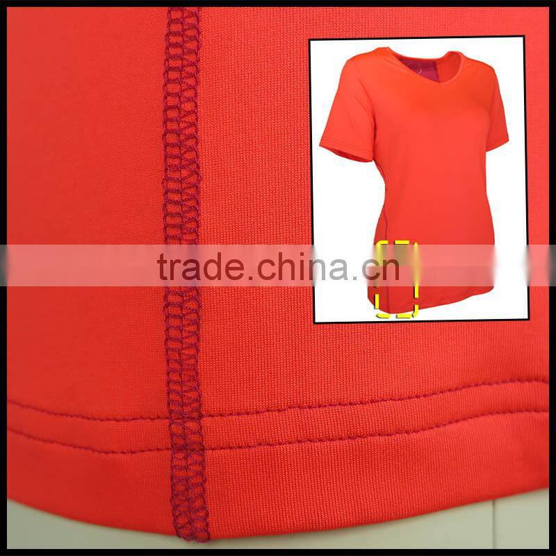 T092-1643O Short Sleeve V-Neck Custom Performance Polyester Spandex Women Outdoor T shirt