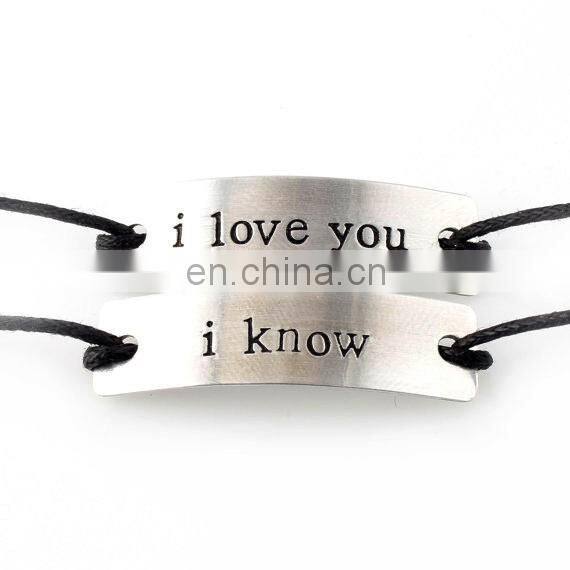 Wax cord Stamped Metal Friendship Bracelets