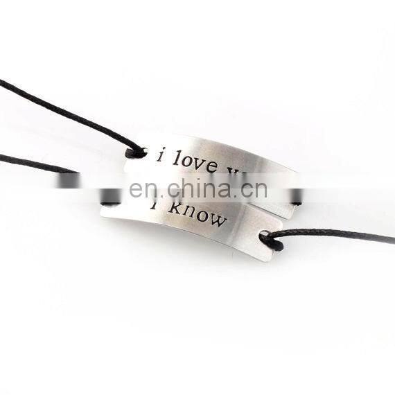 Wax cord Stamped Metal Friendship Bracelets