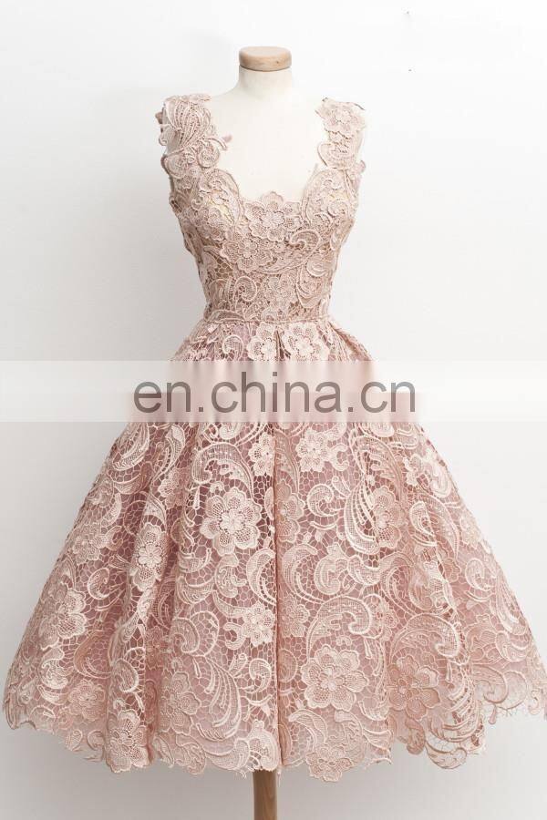 Vestidos de Formatura Sweety Pink Square Lace Prom Dresses 2016 Sleeveless Knee Length Homecoming Dresses Vestidos De Coctel