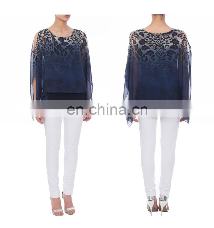 Batwing Sleeve Chiffon Tribal Animal Print Poncho for Old Women