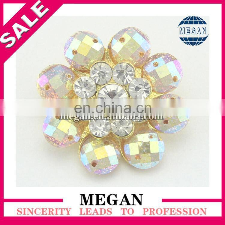 2016 wholesale handmade metal bouquet shape colorful rhinestone button for clothing