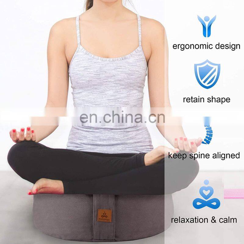Zafu Buckwheat Meditation Cushion Organic Cotton Cover Kneeling Pillow Yoga Bolster for Women and Men