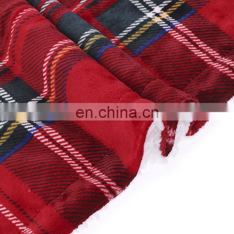 Christmas Plaid Plush Microfiber Checkered Decorative Sherpa Fleece Throw Blanket for Sofa