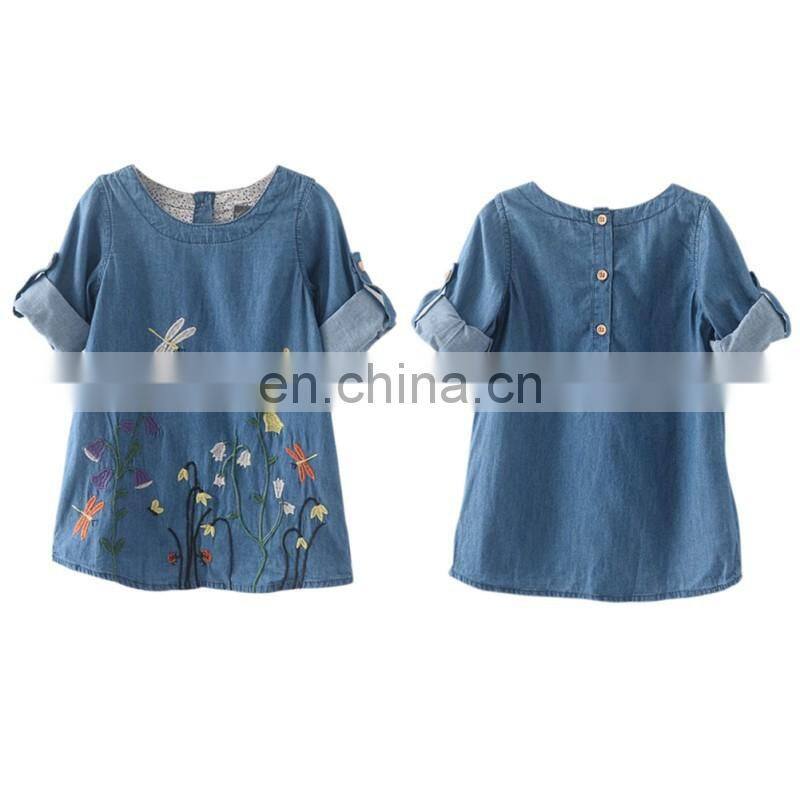 Girls Denim Dress Children Clothing Casual Style Girls Clothes Butterfly Embroidery Dress Kids Clothes