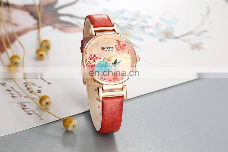 CURREN 9053 Women Charm Fashion Thin Quartz Watches Unique Flower Dial Simple Ladies Dress Bracelet Wristwatch