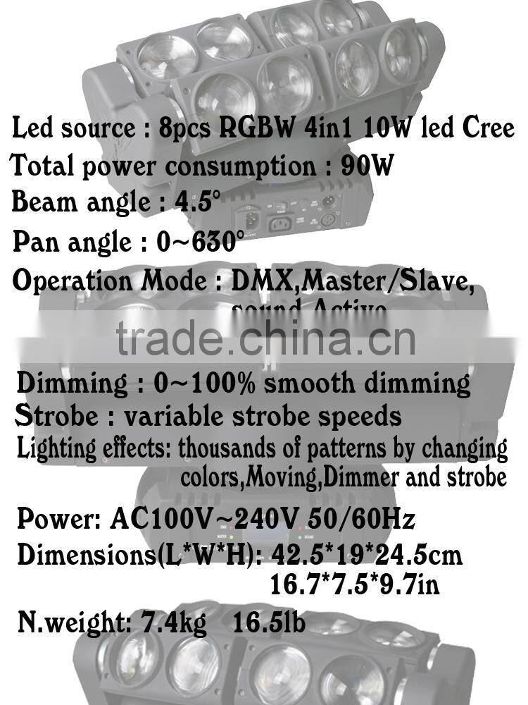 fast delivery stage spider light variable strobe speeds RGBW 8*10W led stage lighting effect led moving beam spider light