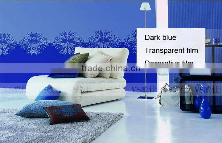 2015 new product blue transparent decorative window film Self Adhesive stained glass window film for home