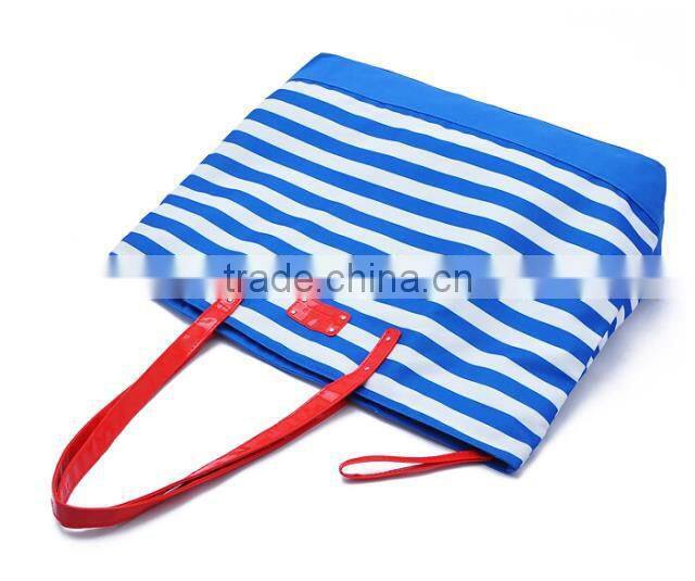 Promotional custom leisure stripe tote bag with PVC handle