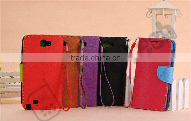 Wallet Leather Cover Case for Samsung Galaxy Note2 N7100, With Rope and Button Design,Stitch Leather Case