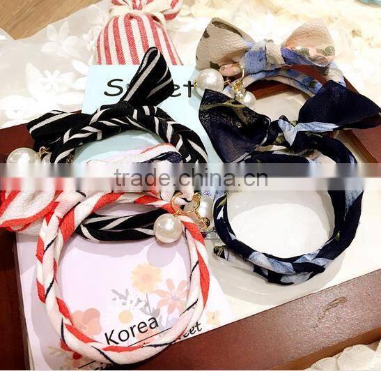 high quality custome printed floral cat ear hair tie ponytail holders elastic bands