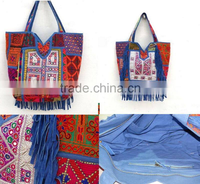 Vintage banjara hand bag leather fringe handbag
