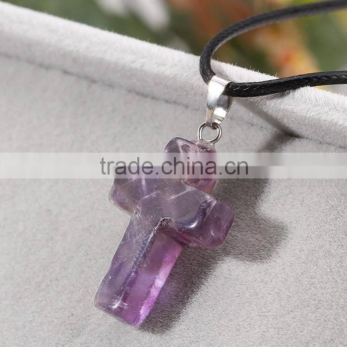 Women trending products natural stone pendant cross stone necklace