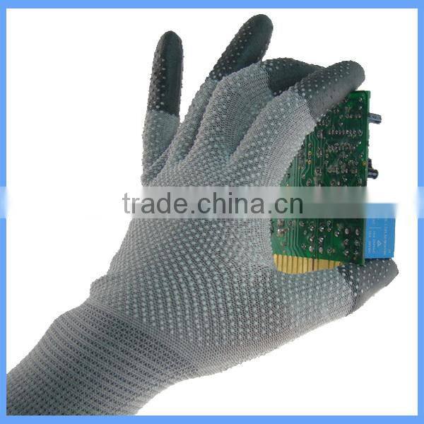 China Working Gloves / Antistatic PU Fingertips Coated Palm & Back PVC Dotted ESD Gloves