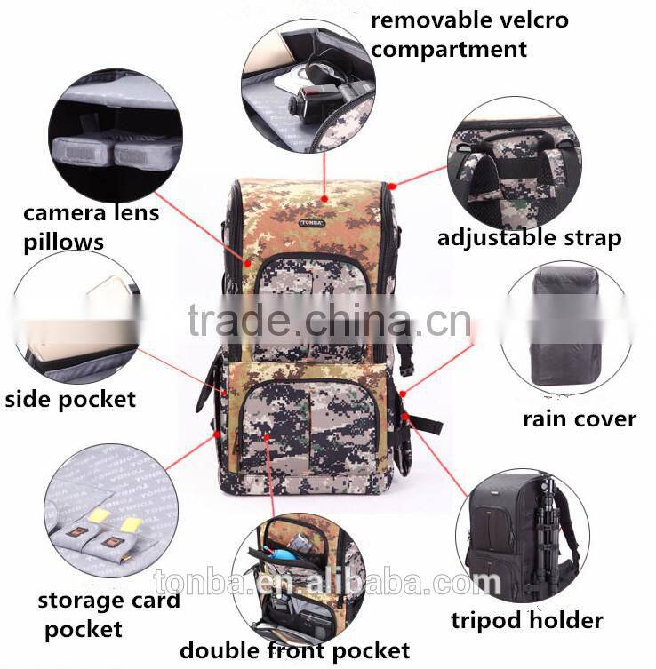 Jungle Camo Convertible and Functional Outdoorsy DSLR and Camera Shoulder Backpack Bag with Gear and Accessories-Camo & Black