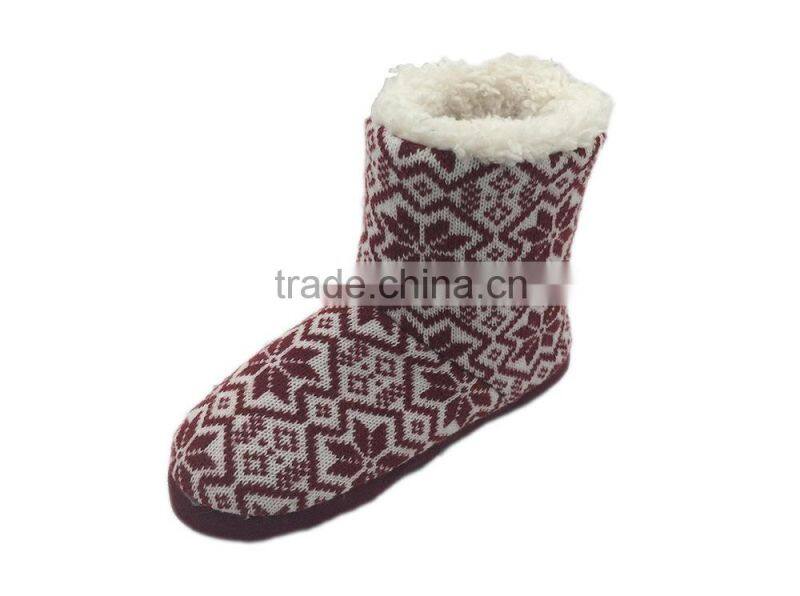 Knitted Fabric With Plush Insole Rubber Indoor Slipper