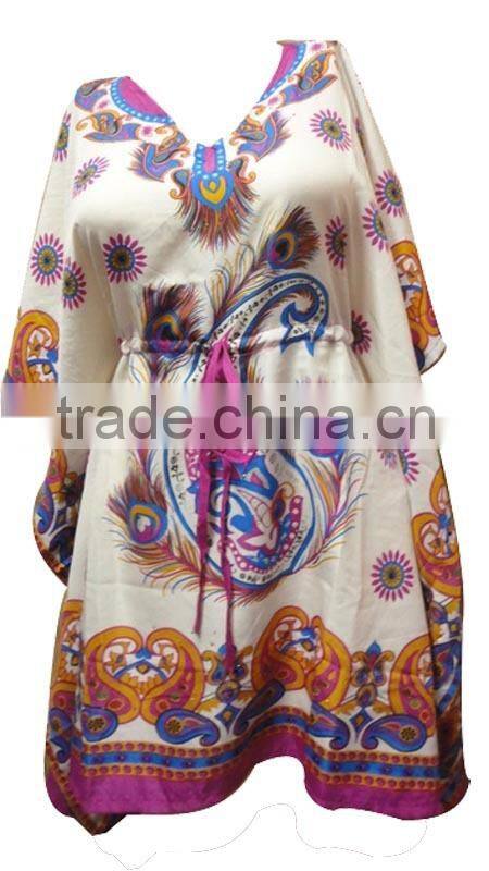 RTCF-4 Beautiful Rayon Fabric Short Night Dress Breathable 2014 New Design Ladies Caftan / Kaftans From Jaipur India Mix Lot