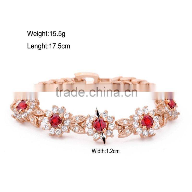 Wedding Jewelry 18 K Gold / White Gold Plated Inlay Red Zircon Cubic Bracelets