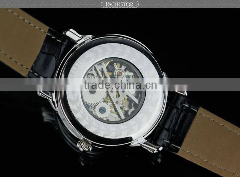 INFANTRY Men's Luxury Mechanical Silver Case Leather Deluxe Watch