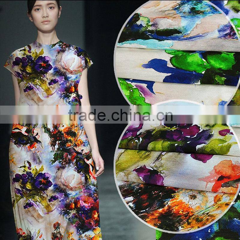 silk linen custom printed fabric for garment