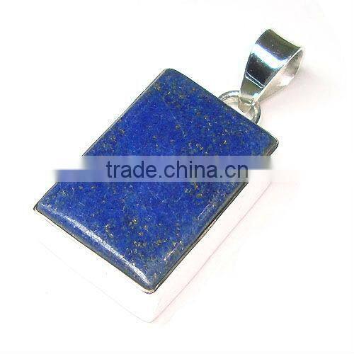 925 Sterling Silver Blue Lapis Lazuli Cabochon Stone Pendant