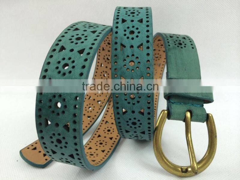 women's burned perforated jeans garment belt for trousers