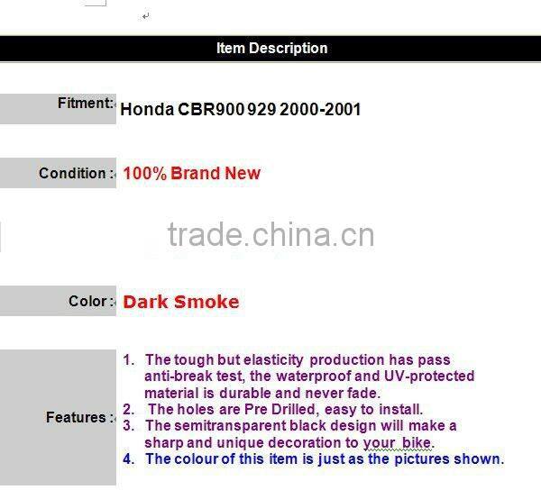 Dark Smoke Motorcycle Windshield for Honda CBR900 929 2000-2001