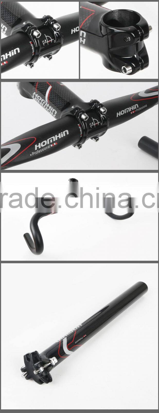 HS006 Three Piece Set Road Racing Bicycle Cruiser bullhorn bar Handlebar Stems Riser Bicycle Seat post alloy seatpost HOMHIN