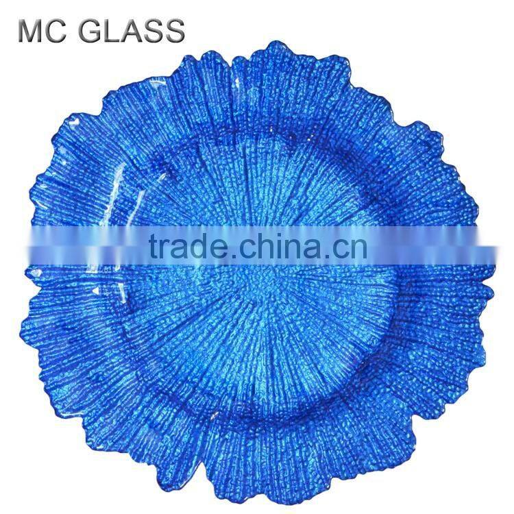 Handmade Wholesale Red Sea Sponge Glass Charger Plates for Wedding Decoration