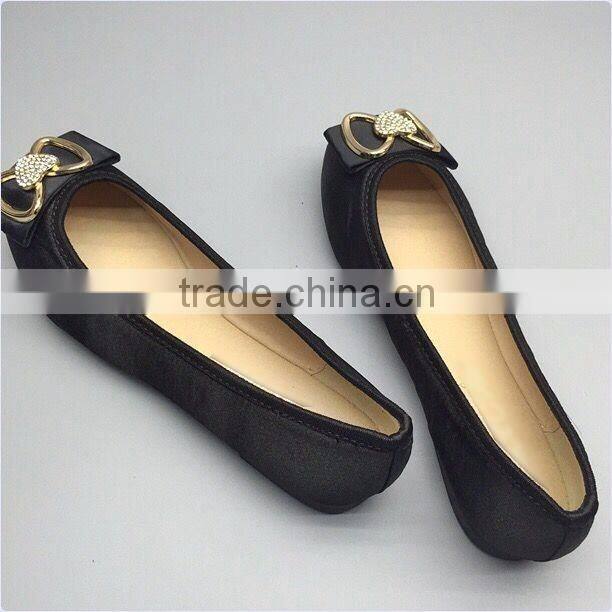 2016 stylish flats shoes china women pump shoes with heart rhinestone and bow