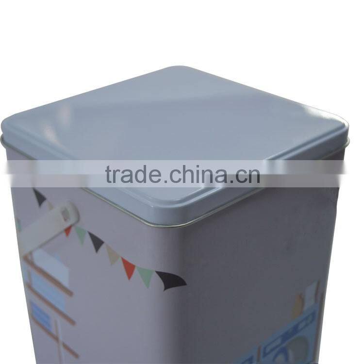 plastic handle custom washing powder storage tin box/Laundry machine shaped washing powder tin container metal storage box