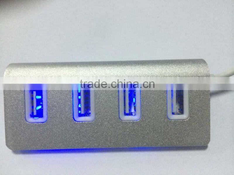 Multi 4 port Aluminum man usb 2.0 hub from China suppliers with Blue LED indicator lights