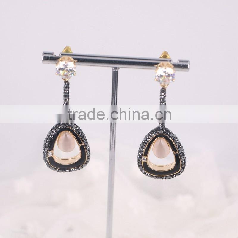 Gold Stud Earrings, Cello Shape Crystal Zircon Earring Brass Golden Earring Jewelry