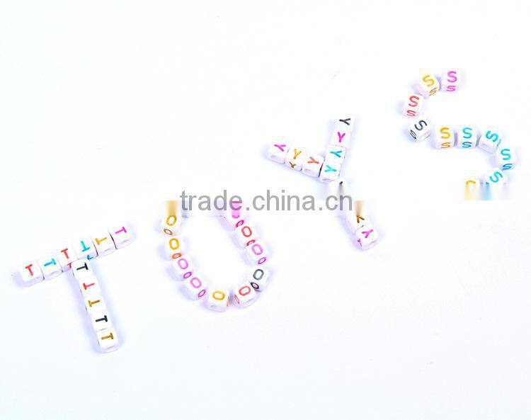 wholesale kids square loose acrylic letter alphabet beads/white beads with colorful letter