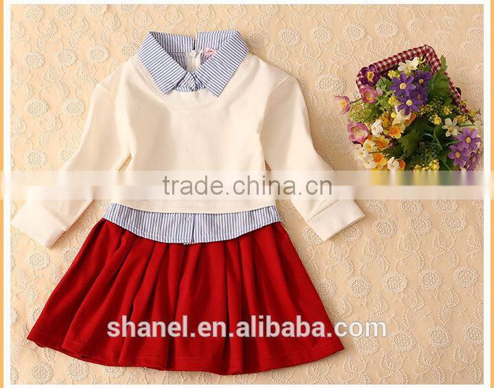 new arrival girls long sleeve sweet false two-pieces dress plaid dress