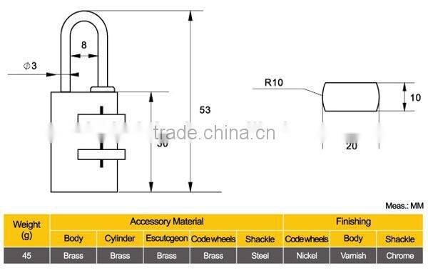 High Quality Yantai Tri-Circle Brass Combination Padlock TC-T3030