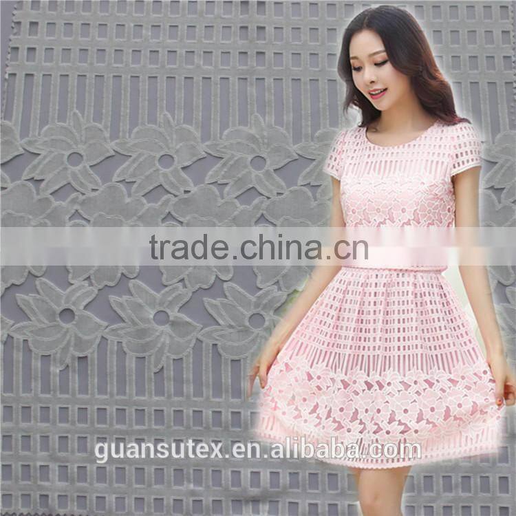 latest design burn out lace fabric/high quality polyester & cotton guipure lace fabric for indian wedding dress