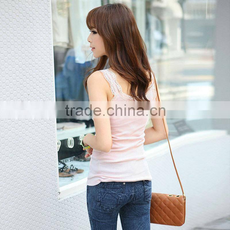 Guangzhou Garment manufacturer sweet skinny Lace trim ladies tops latest fashion