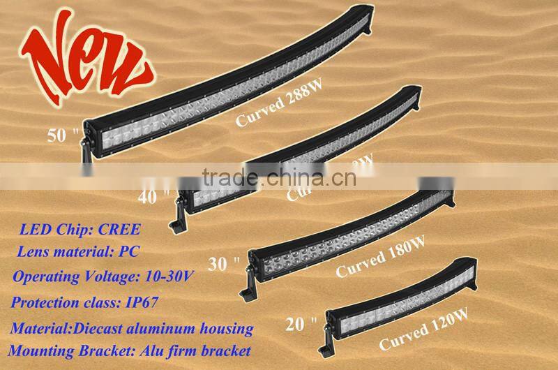 High performance! curved offroad led light bar 24w/36w/60w/72w/120w/180w/240w/288w led light bar with CE RoHS 4x4 led light bar