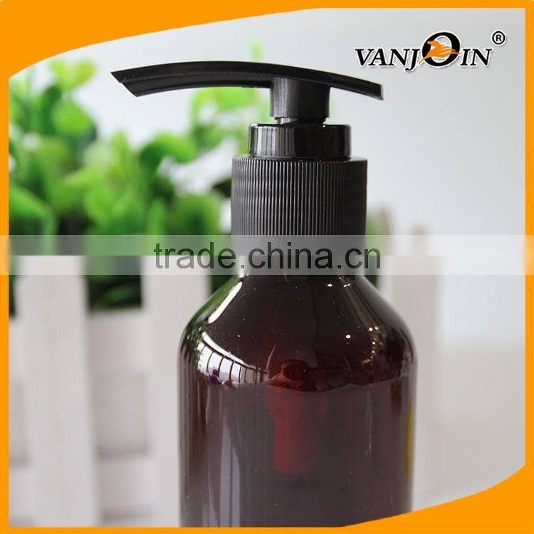 5 OZ Empty Boston Round Amber Lotion Bottle with Black Nozzle