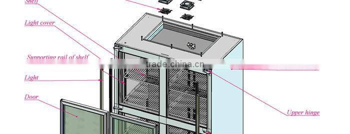 1000L Two Door Stainless Steel Commercial Beverage Cooler/Upright Beverage Cooler/4 Door Beverage Cooler