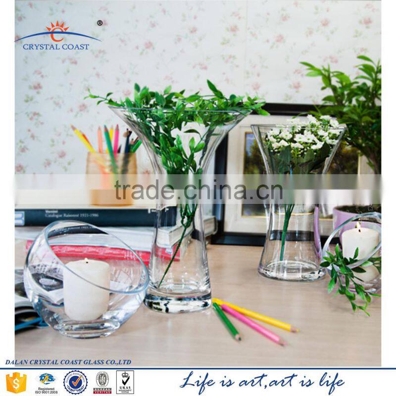 elegant bohemia crystal vase for wedding decoration centerpieces,clear glass wide mouth vase