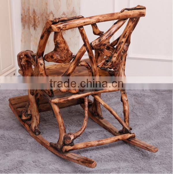 Southeast Asia Style Root Carved Rocking Chair, Environmental Protective Solid Wood Root Reclining Chair (BF01-X1172)