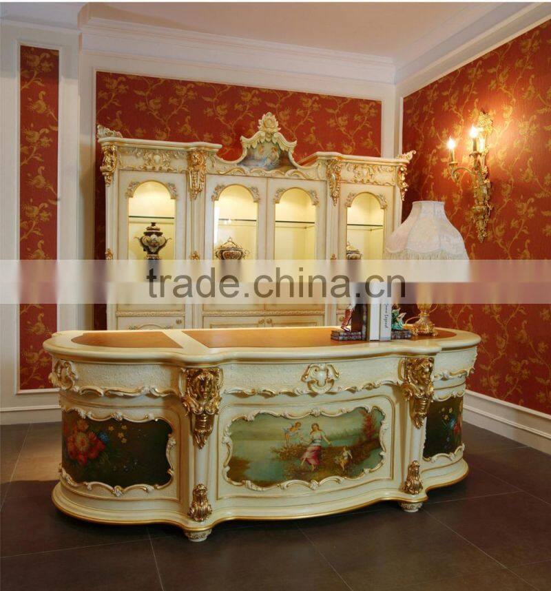 Luxury French Rococo Style White Four Door Glass Display Cabinet/ Gorgeous Home Decorative Cupboard Showcase/ Classic Sideboard