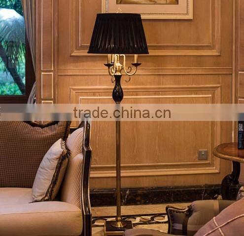 Vase design black marble floor lamp with black fabric lampshade