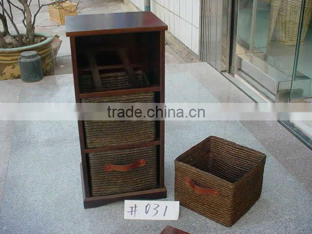 Large natural wooden cabinet wicker furniture with handle
