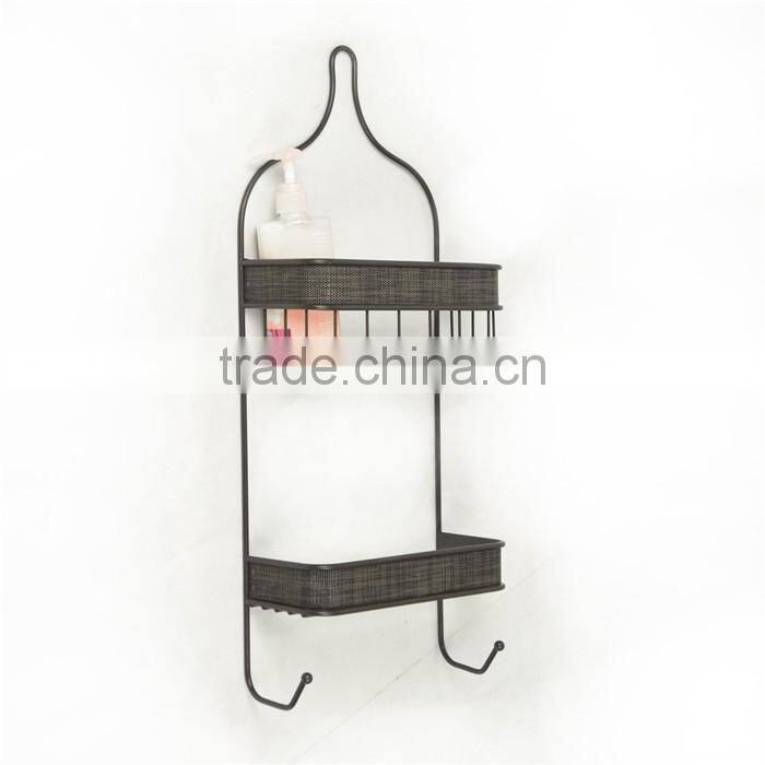 Wall Mounted Shampoo Rack with Two Hooks