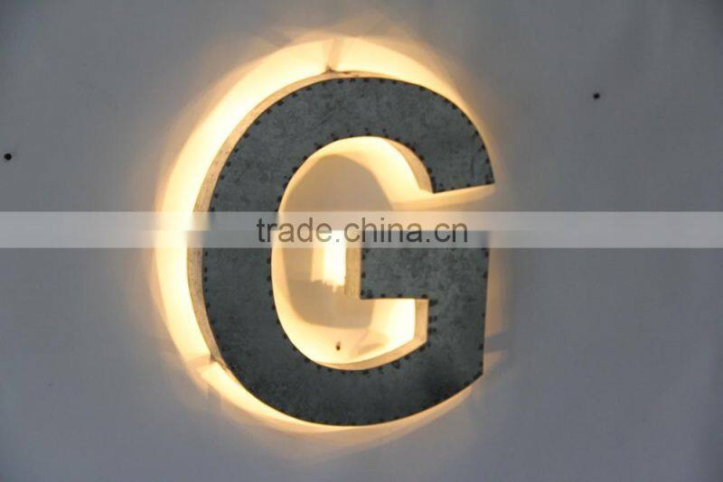 antique line distressed MDF letter with LED lighted, lighted wooden letter